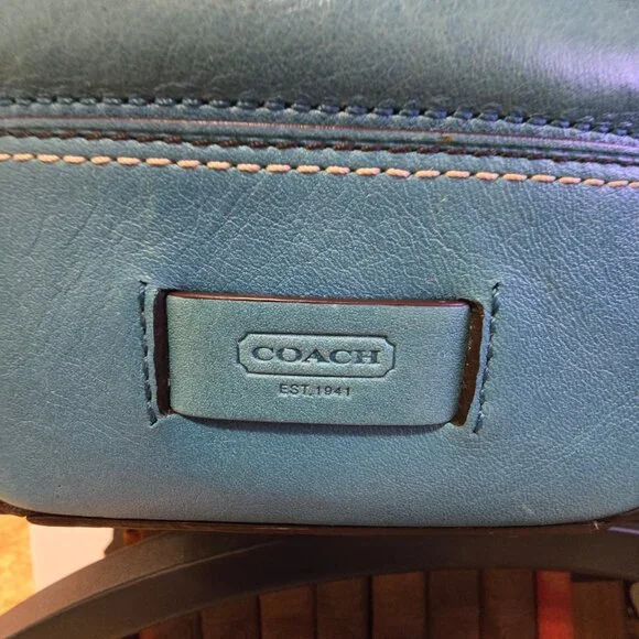 Vintage Coach Hampton Turn Lock Teal/Turquoise Leather Carry All Satchel Bag - Picture 4 of 16